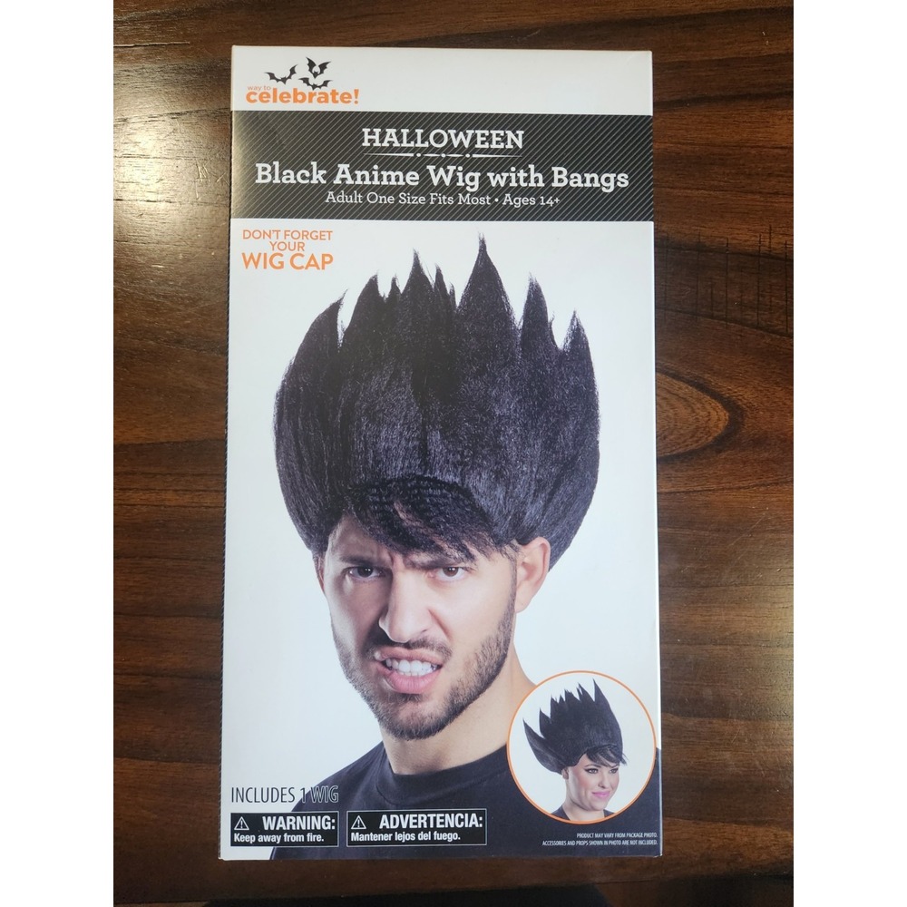 Way to Celebrate Halloween Black Anime Wig with Bangs – Spiky Cosplay Adult NEW